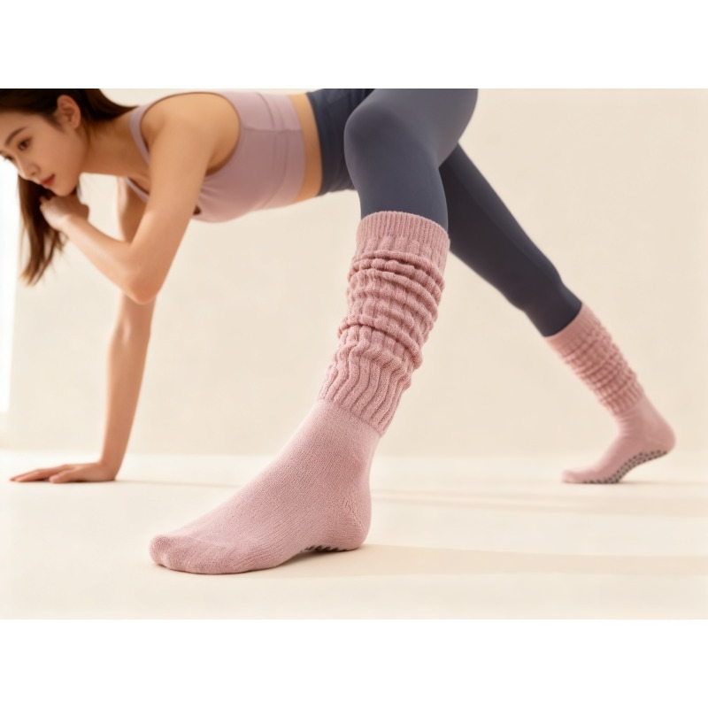 Pilates Yoga Gym - 여성용 면 논슬립 필라테스 양말 롱